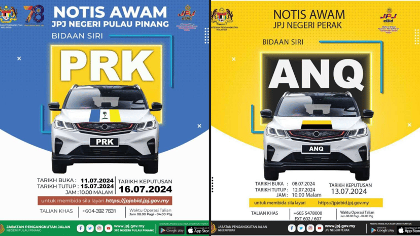 Penang PRK and Perak ANQ: new car plate numbers up for grabs on JPJ eBid, photo 1
