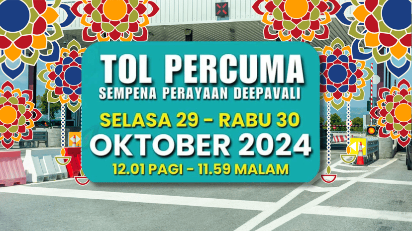 Papan tanda lebuhraya tanpa tol yang mempromosikan sambutan Deepavali 2024 di Malaysia.
