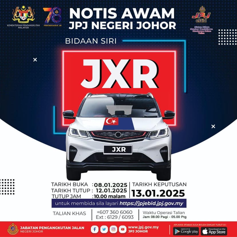 JPJeBid: Nombor Plat JXR Dibuka untuk Bidaan – 8 hingga 12 Jan 2025, photo 1
