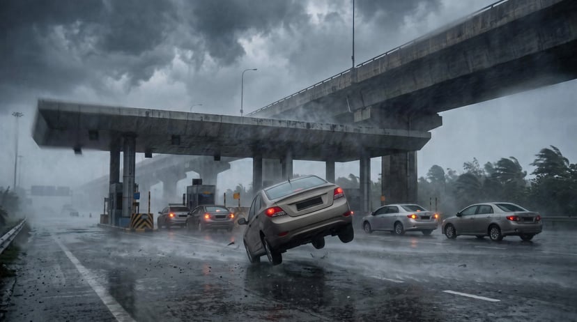 Damansara Storm Strong Winds Lift Car At Toll Plaza
